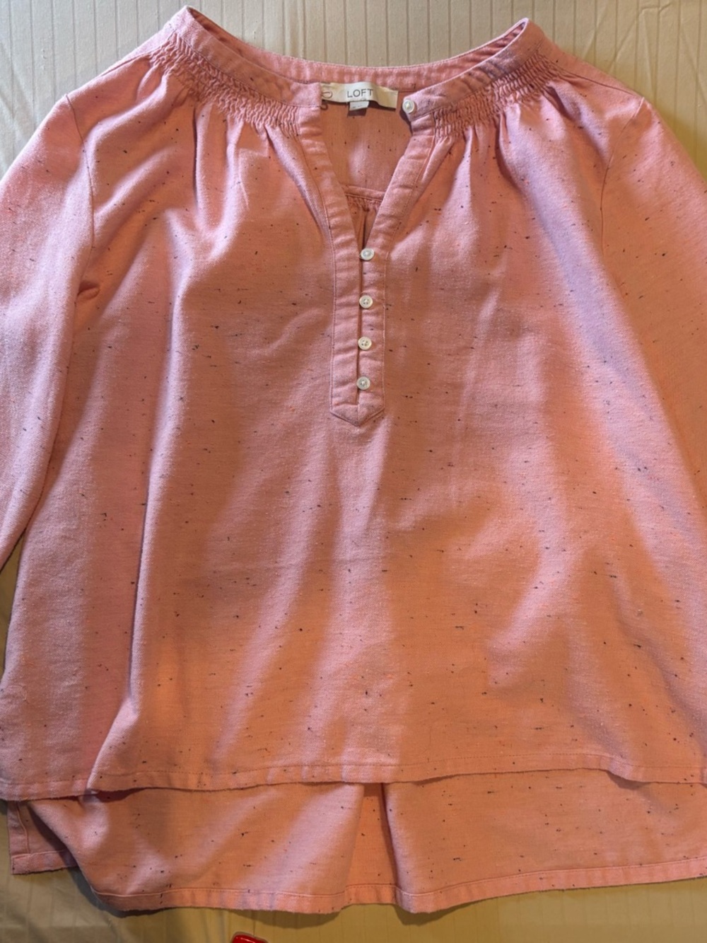 LOFT Pink Speckled Button Henley Blouse